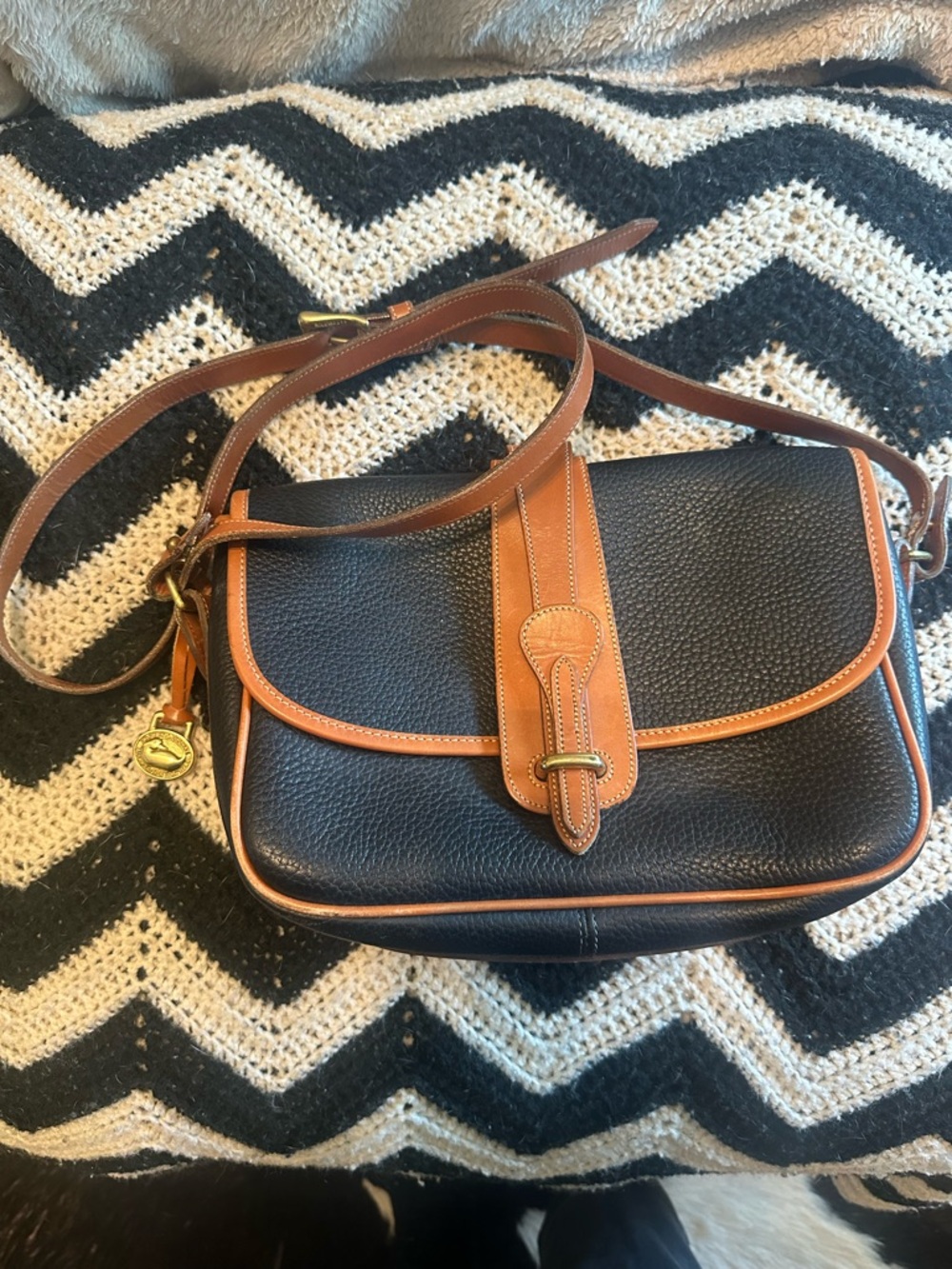 Dooney & Bourke Black with Tan Trim Pebble Leather Crossbody